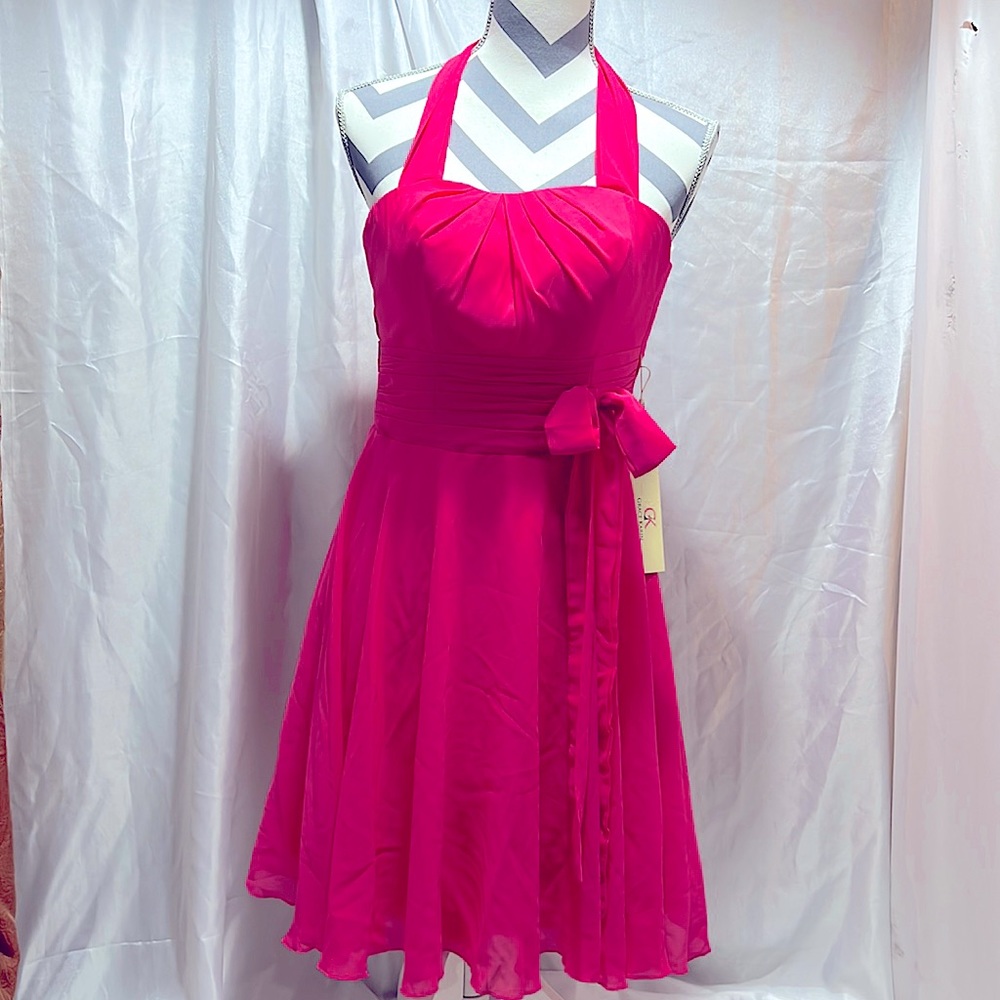 Pink Halter Corset Formal Cocktail Dress